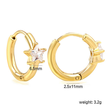 6.5mm star-shaped three-pronged white zirconium ear clips 2.5*inner diameter 11mm steel color gold color