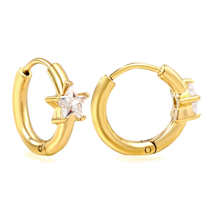 6.5mm star-shaped three-pronged white zirconium ear clips 2.5*inner diameter 11mm steel color gold color