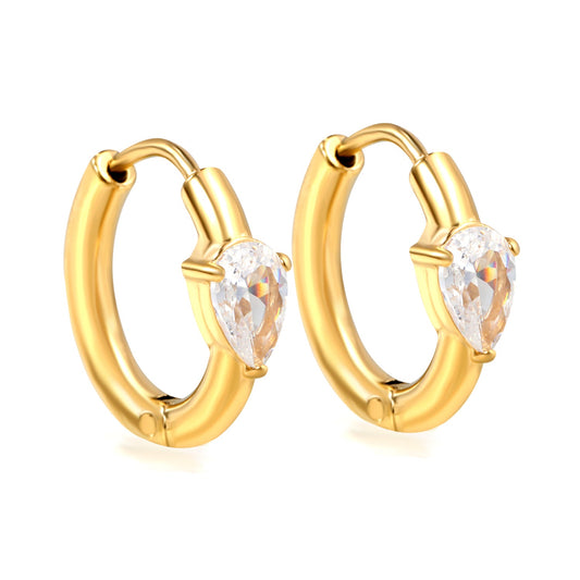 4.8*6.8mm teardrop shaped 3-prong zirconia ear clips 2.5*I.D. 11mm steel color gold color