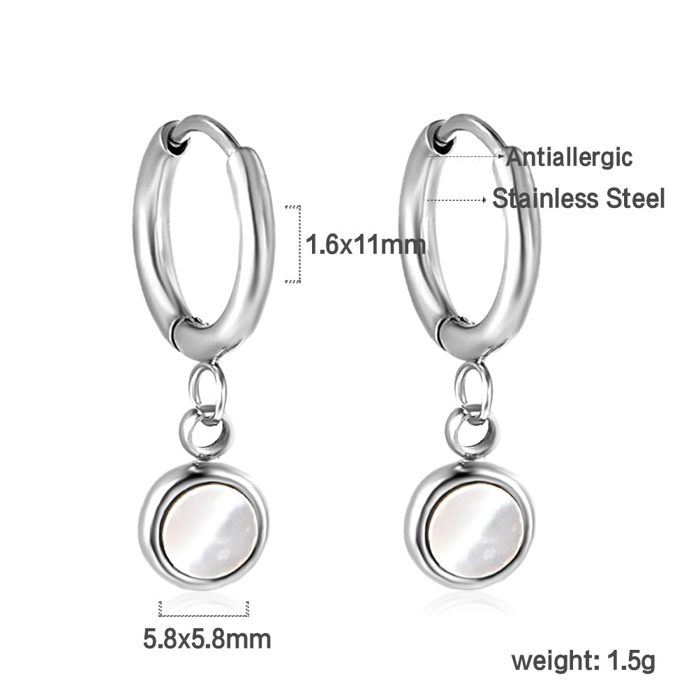 1.6x11mm circle with round white shell stud earrings