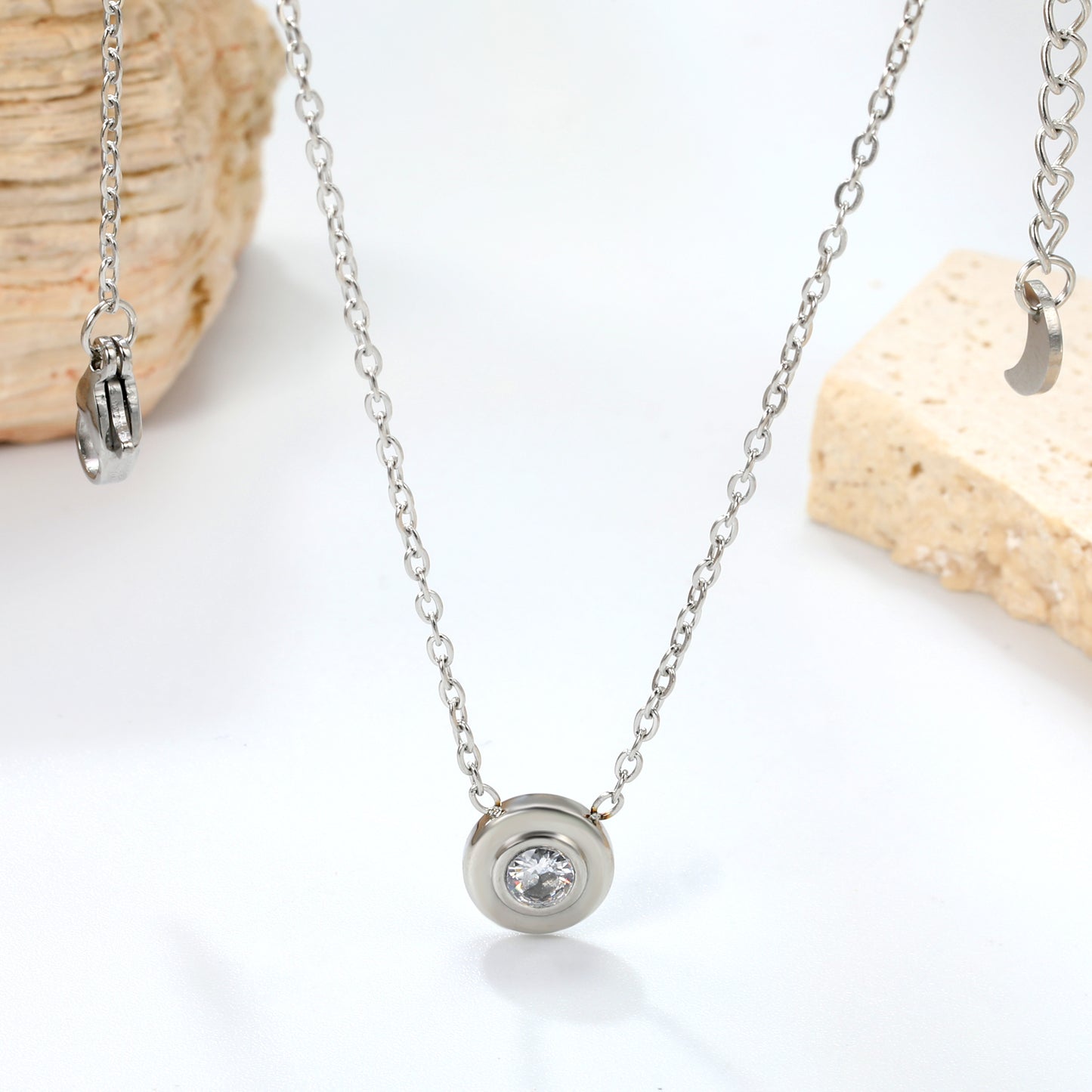 42+5cm Stainless Steel Necklace Gemstone Women Chain Pendant Gemstone Custom