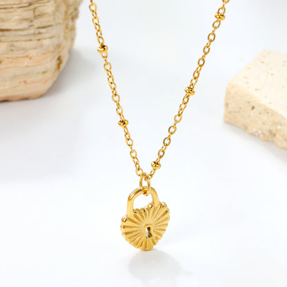 42+5cm 18K Gold Jewelry Stainless Steel Necklace Plated 11.9*12.6mm Heart Pendant on Irregular