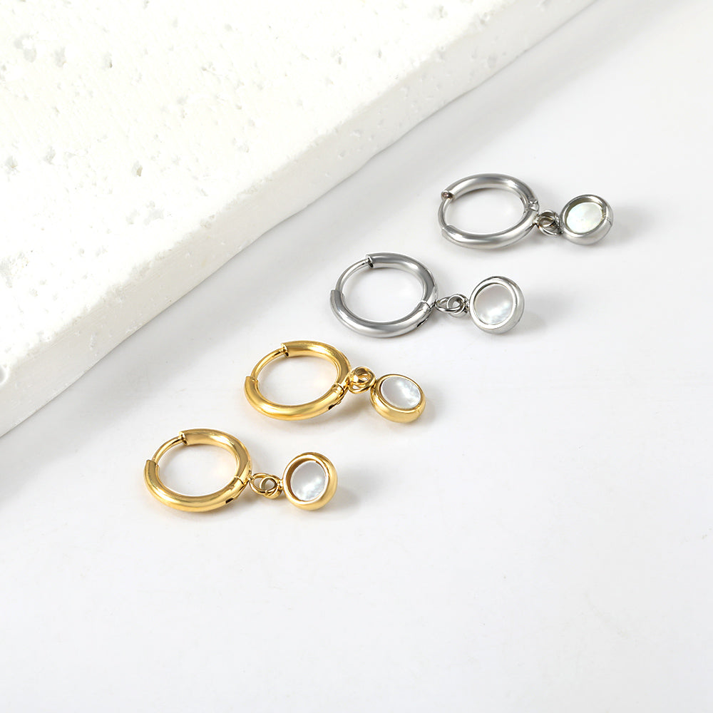 1.6x11mm circle with round white shell stud earrings