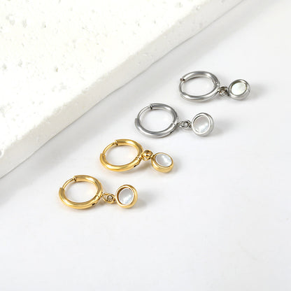 1.6x11mm circle with round white shell stud earrings