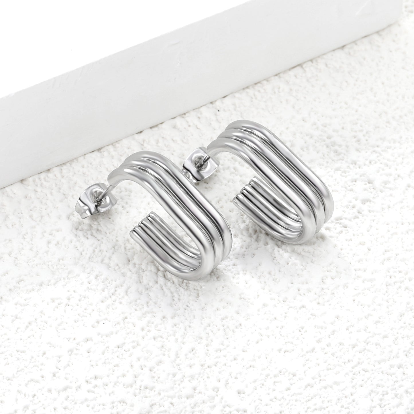 5.8*20.8mm Stainless Steel Hoop Earrings U-shaped Silver Open Geometric Triple