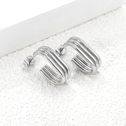 5.8*20.8mm Stainless Steel Hoop Earrings U-shaped Silver Open Geometric Triple