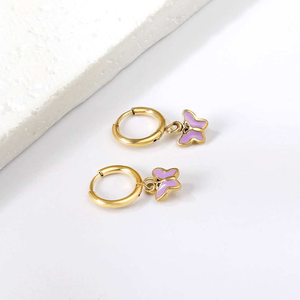 1.6x11mm Circle Butterfly Drop Oil Stud Earrings