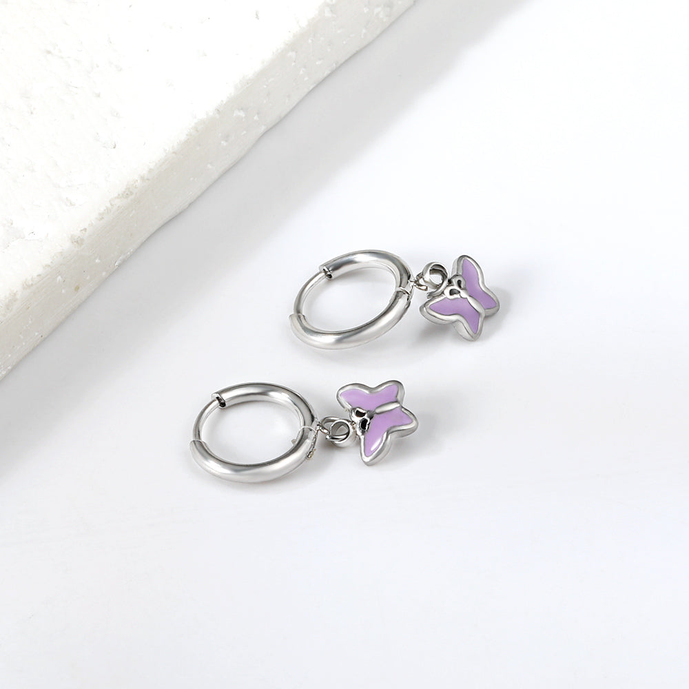 1.6x11mm Circle Butterfly Drop Oil Stud Earrings