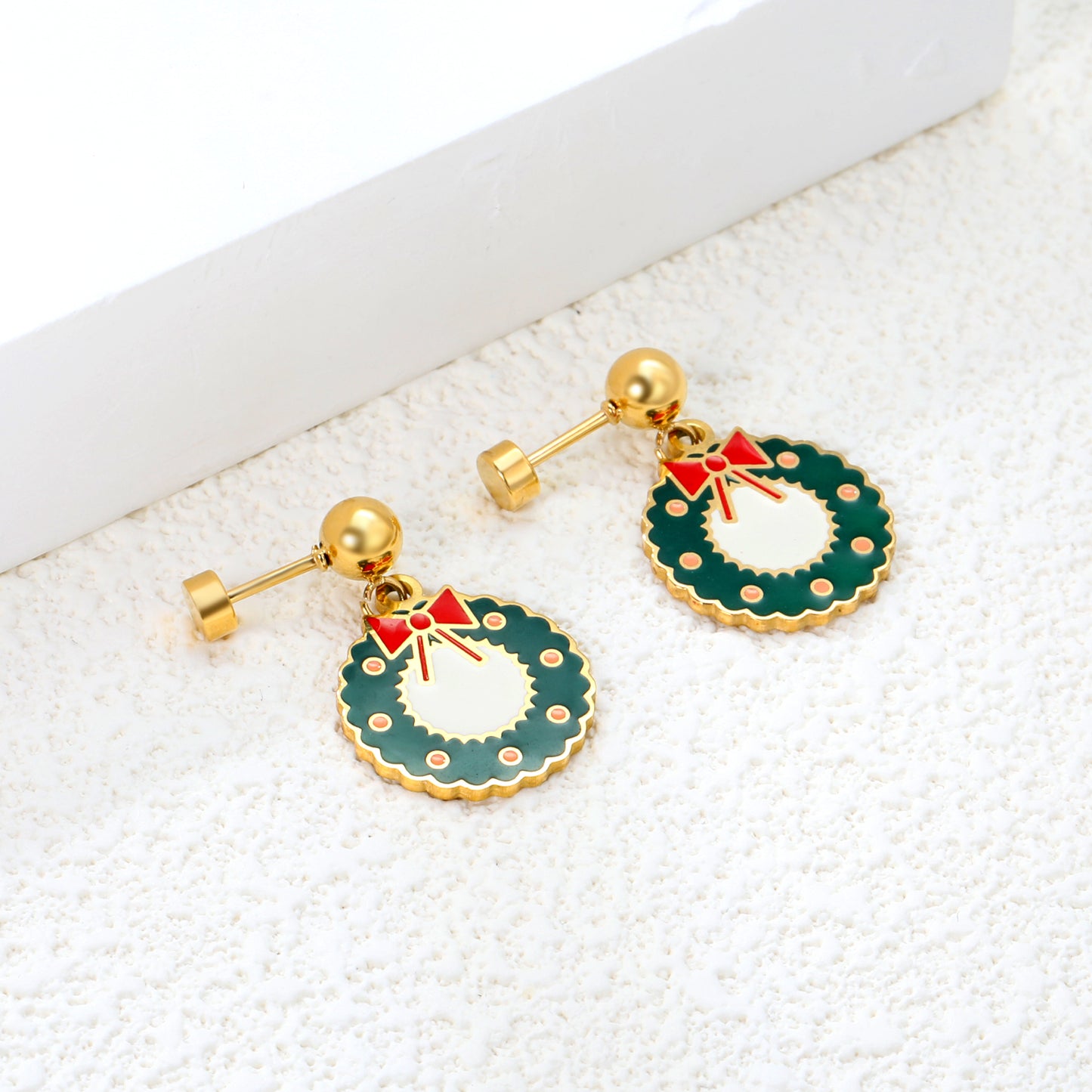 15.2*15.5mm  PVD 18K Gold Screw Earring Creative Christmas Tree Outfit Women Cute Earring