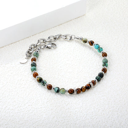 18+5cm Natural Stone Stainless Steel Bead Chain Bracelet Wholesale