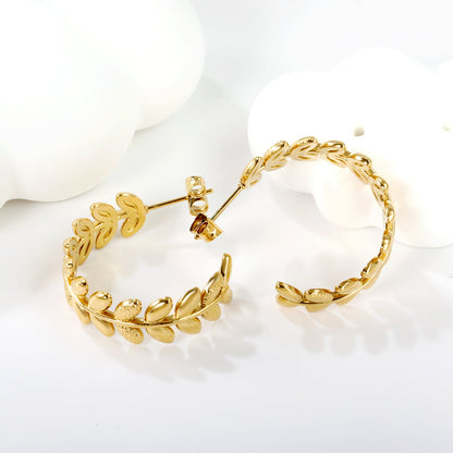 C-shaped leaf earrings 1.8*W9*H26.4mm gold color