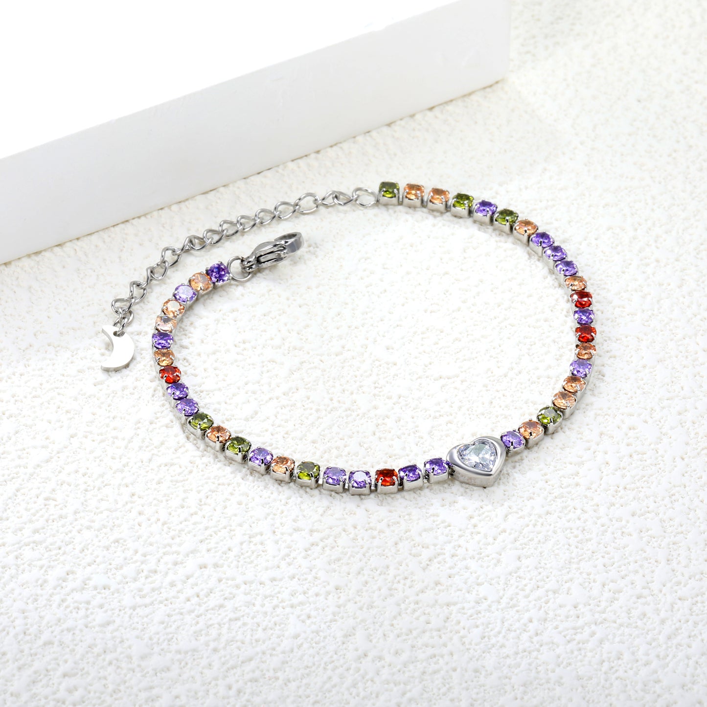 18+5cm Jewelry 7.9*7.1mm Love rainbow Zircon Bracelet Colored Zirconium Colored Treasure Bracelet