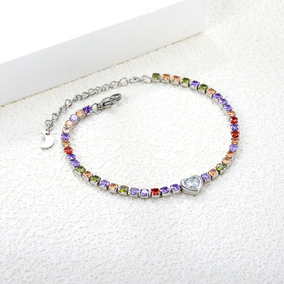 18+5cm Jewelry 7.9*7.1mm Love rainbow Zircon Bracelet Colored Zirconium Colored Treasure Bracelet
