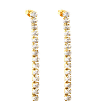 Earrings oval white diamonds Length 5.5cm Gold/Steel
