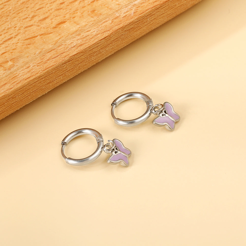1.6x11mm Circle Butterfly Drop Oil Stud Earrings