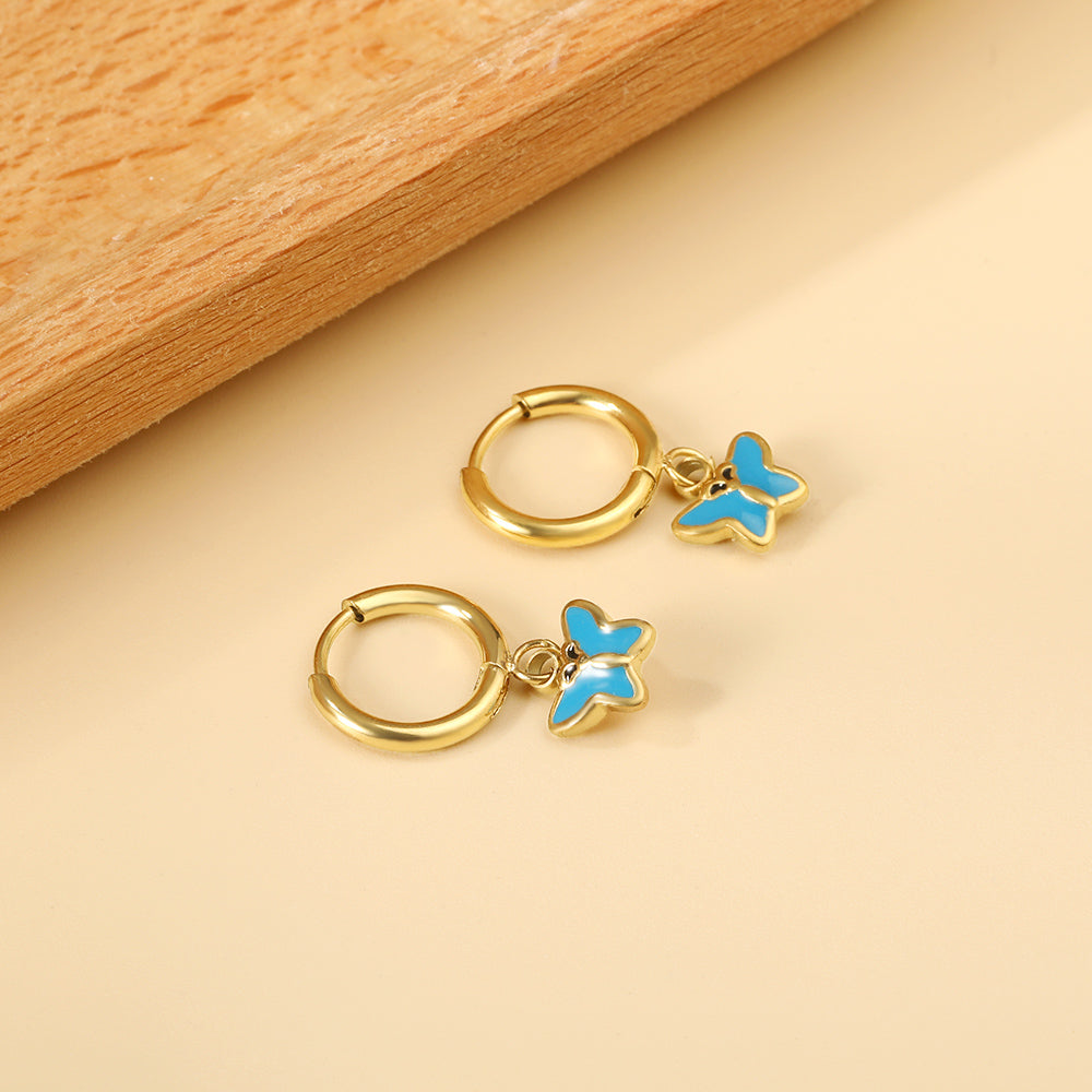 1.6x11mm Circle Butterfly Drop Oil Stud Earrings