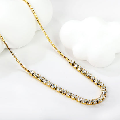 26pcs 3mm round white diamonds bunch necklace 1.2mm*74cm gold color