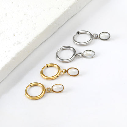 1.6x11mm circle with semi-oval white pearl stud earrings