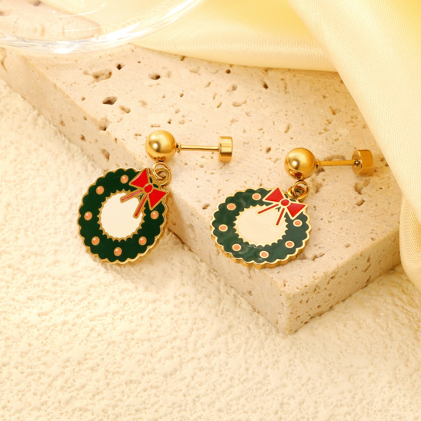 15.2*15.5mm  PVD 18K Gold Screw Earring Creative Christmas Tree Outfit Women Cute Earring