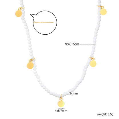 4*5.7mm round accessories +2mm white/mineral black beads necklace 40+5cm+6mm round plate Gold color