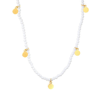 4*5.7mm round accessories +2mm white/mineral black beads necklace 40+5cm+6mm round plate Gold color