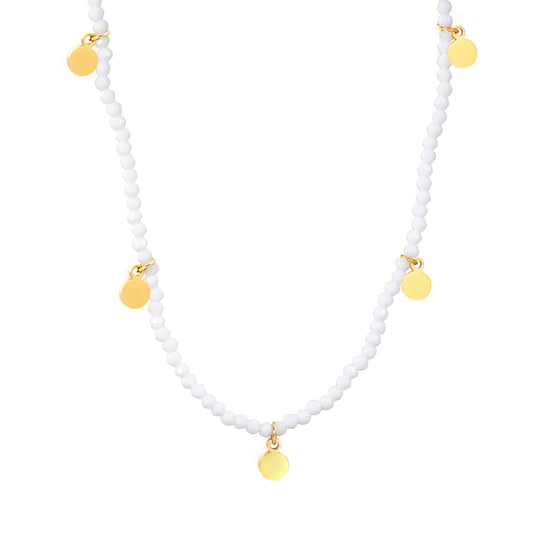 4*5.7mm round accessories +2mm white/mineral black beads necklace 40+5cm+6mm round plate Gold color