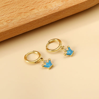1.6x11mm circle with crown blue oil drop diamond stud earrings