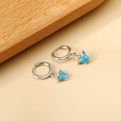 1.6x11mm circle with crown blue oil drop diamond stud earrings