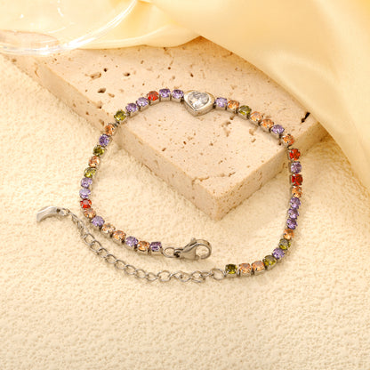 18+5cm Jewelry 7.9*7.1mm Love rainbow Zircon Bracelet Colored Zirconium Colored Treasure Bracelet