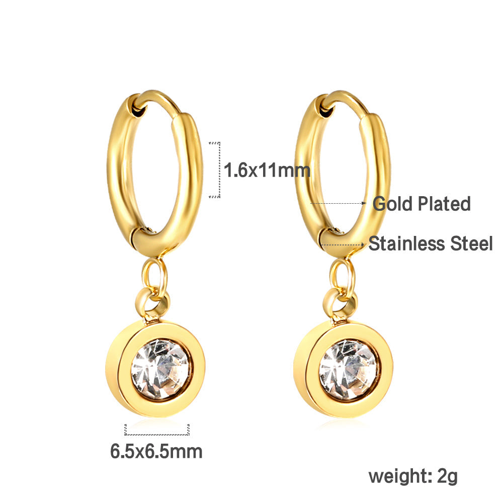 1.6x11mm circle with round white diamond stud earrings