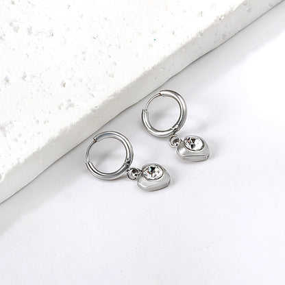 1.6x11mm circle with heart-shaped white diamond stud earrings