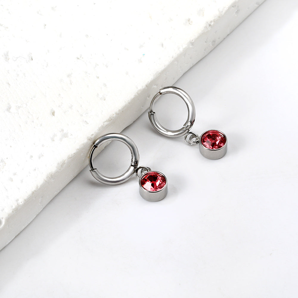 1.6x11mm circle with round rose red diamond stud earrings