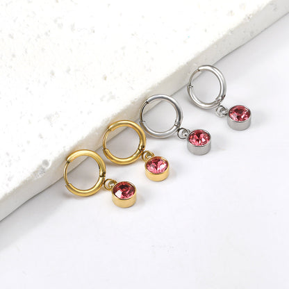 1.6x11mm circle with round rose red diamond stud earrings