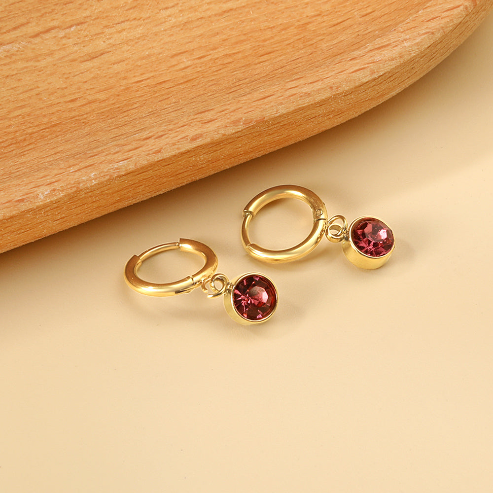 1.6x11mm circle with round rose red diamond stud earrings