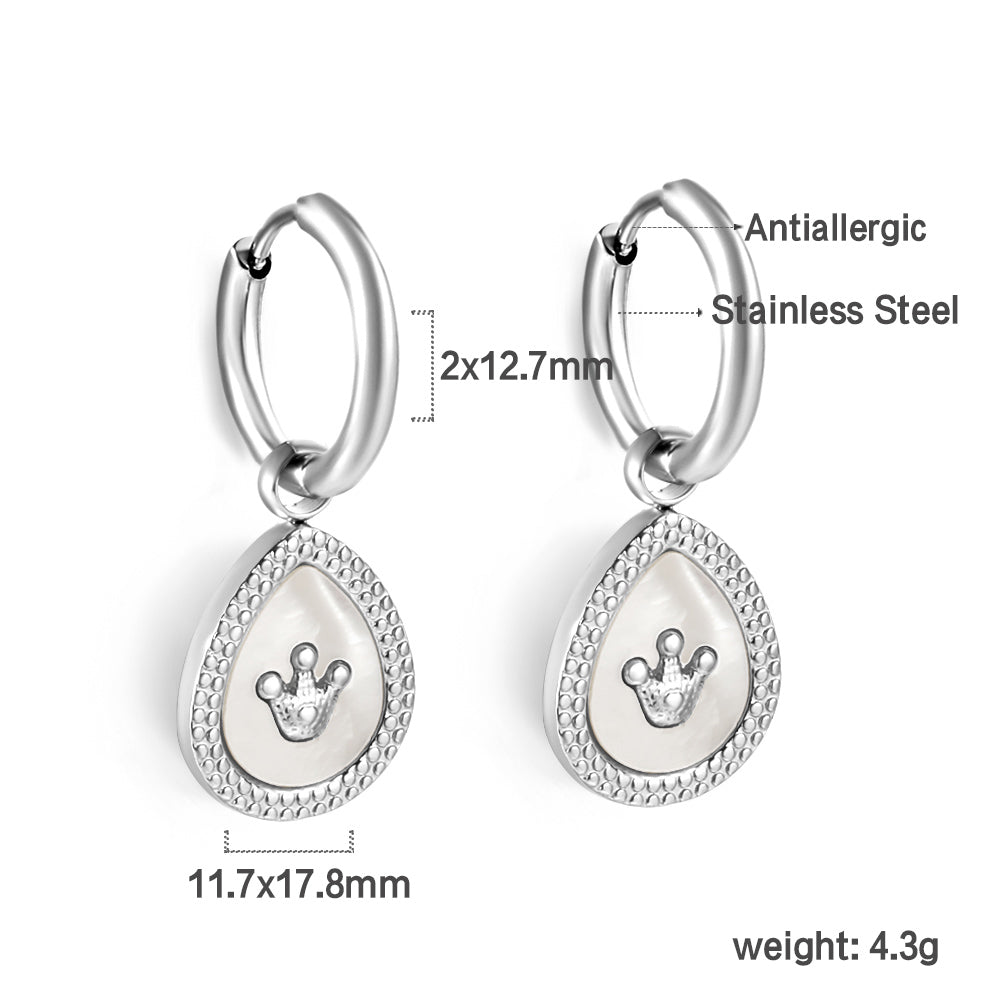 2x12.7mm Circle White Shell Stud Earrings with Drop Crown