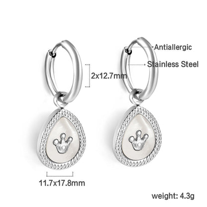 2x12.7mm Circle White Shell Stud Earrings with Drop Crown