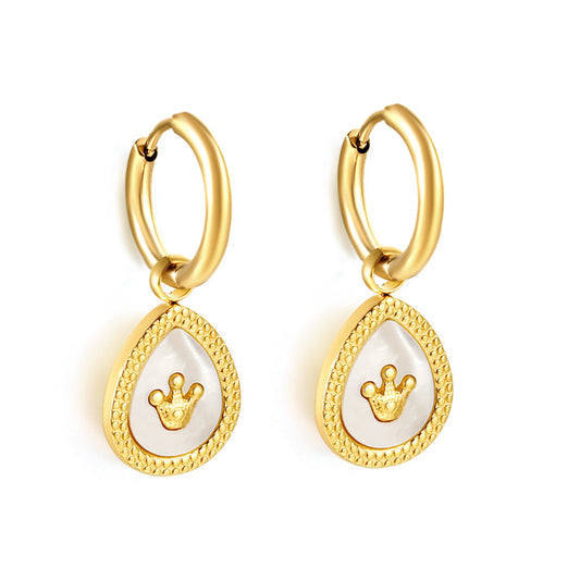 2x12.7mm Circle White Shell Stud Earrings with Drop Crown