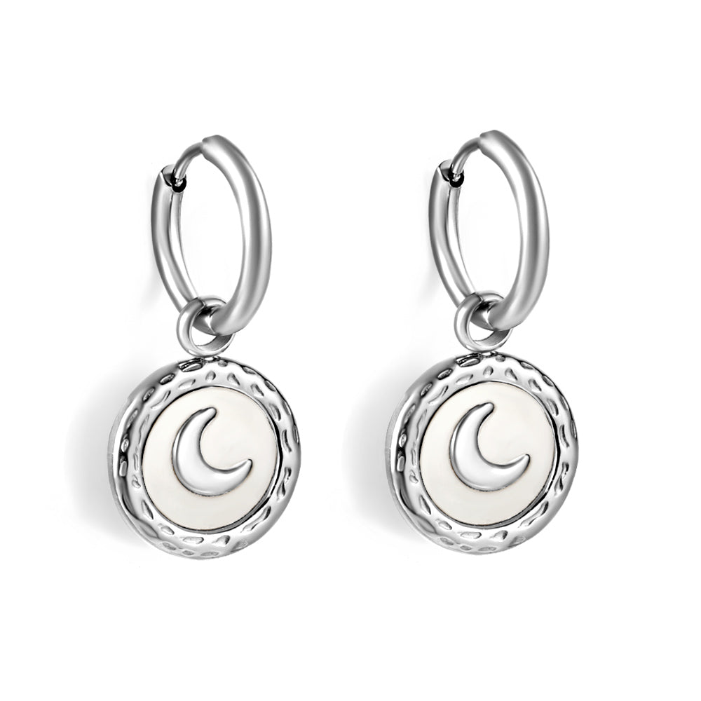 2x12.7mm circle with round moon white shell stud earrings