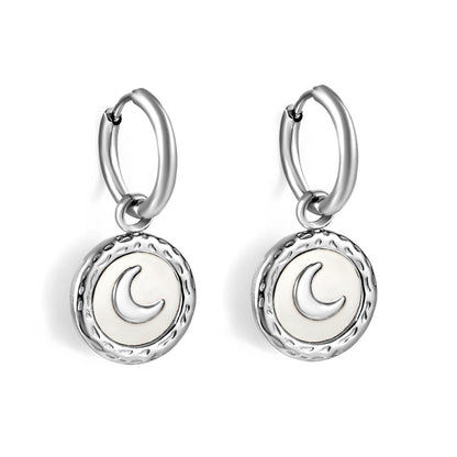 2x12.7mm circle with round moon white shell stud earrings
