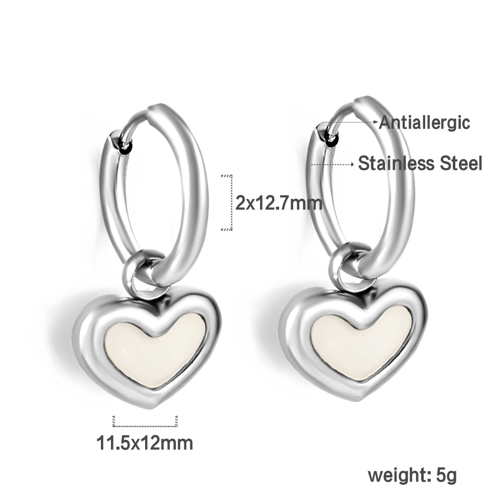 2x12.7mm circle with heart white shell stud earrings