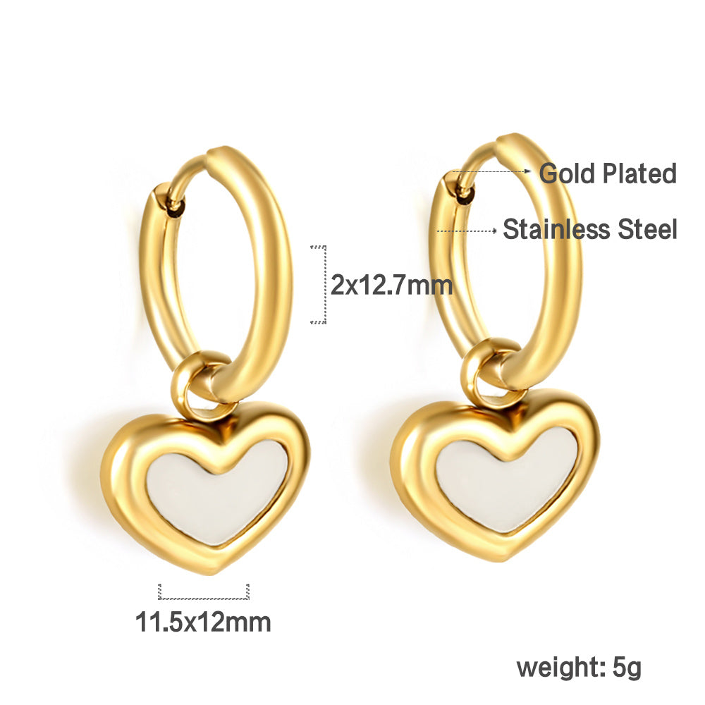 2x12.7mm circle with heart white shell stud earrings