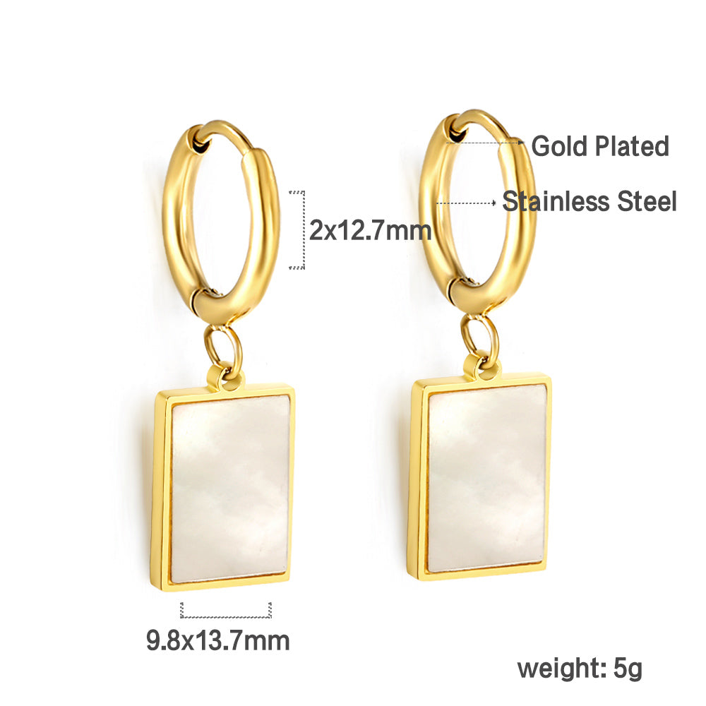 2x12.7mm circle with rectangular white shell stud earrings