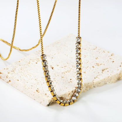 26pcs 3mm round white diamonds bunch necklace 1.2mm*74cm gold color