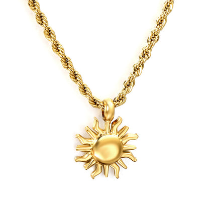 13*16.8mm Sun Pendant Necklace 40+5cm+6mm Round Plaque Gold Color