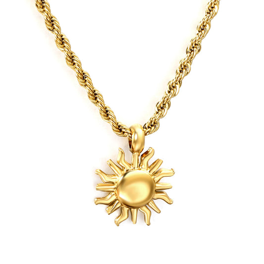 13*16.8mm Sun Pendant Necklace 40+5cm+6mm Round Plaque Gold Color