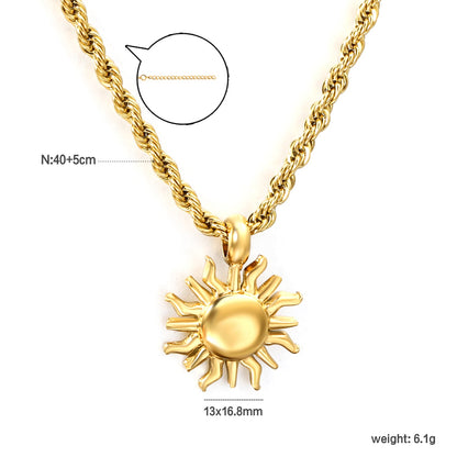 13*16.8mm Sun Pendant Necklace 40+5cm+6mm Round Plaque Gold Color