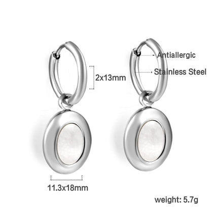 2x13mm circle with half oval white shell stud earrings