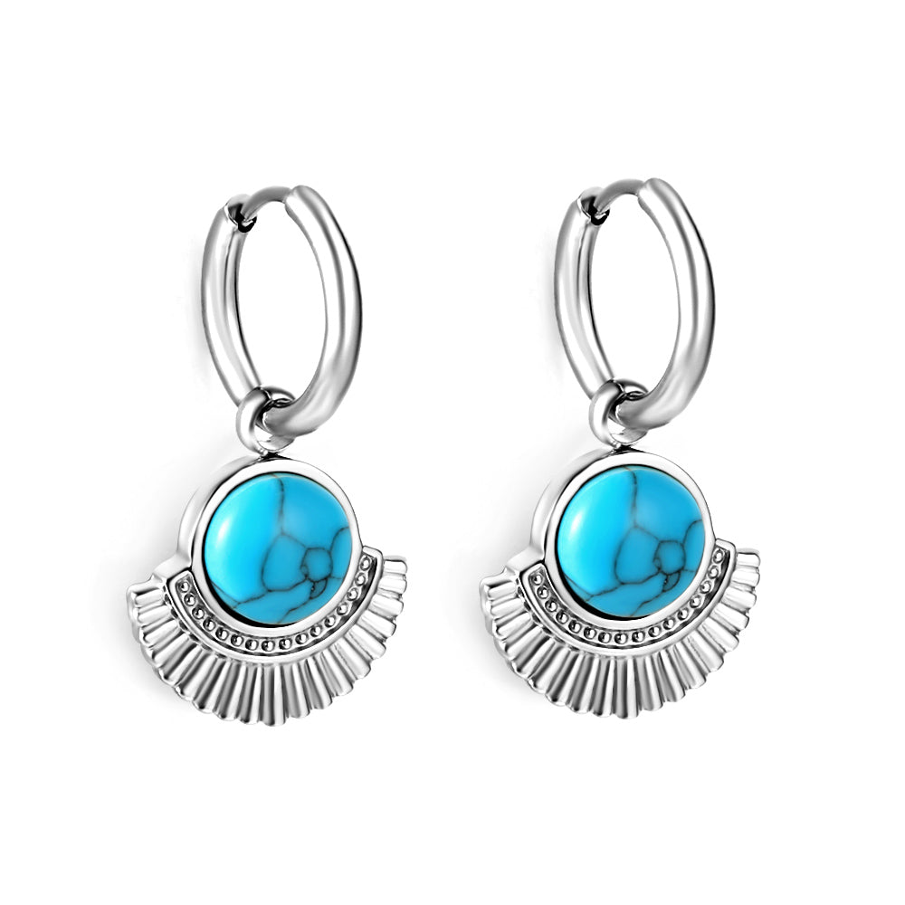 Blue turquoise semicircle stud earrings