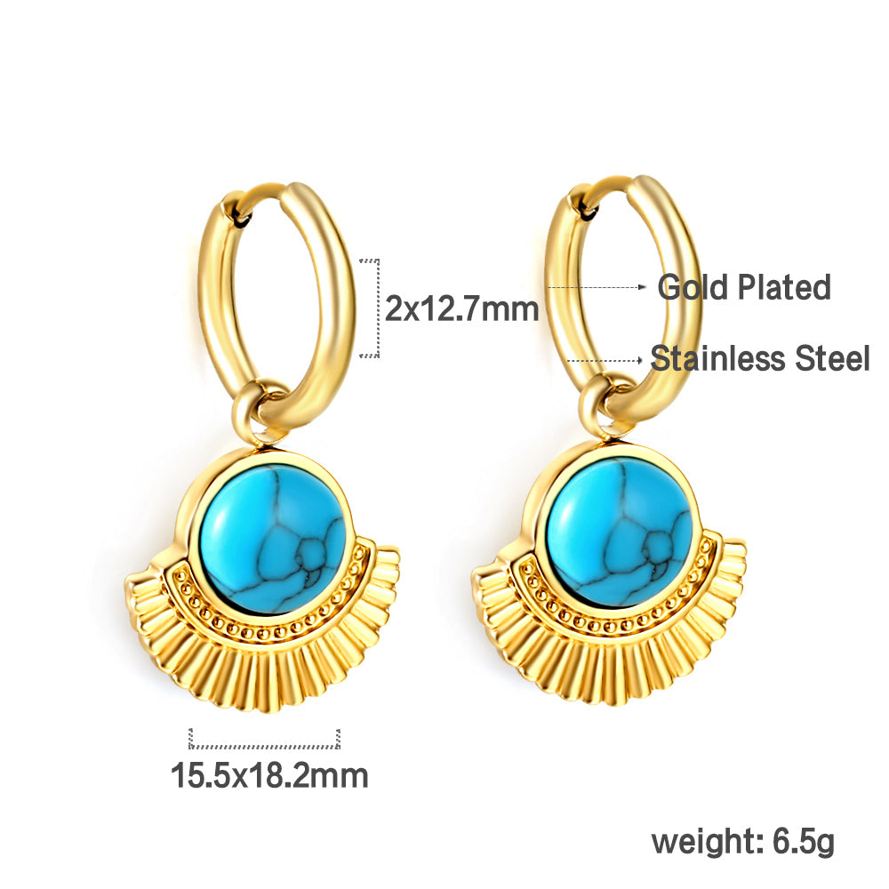 Blue turquoise semicircle stud earrings