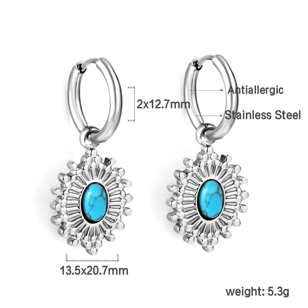 Blue Turquoise Oval Stud Earrings
